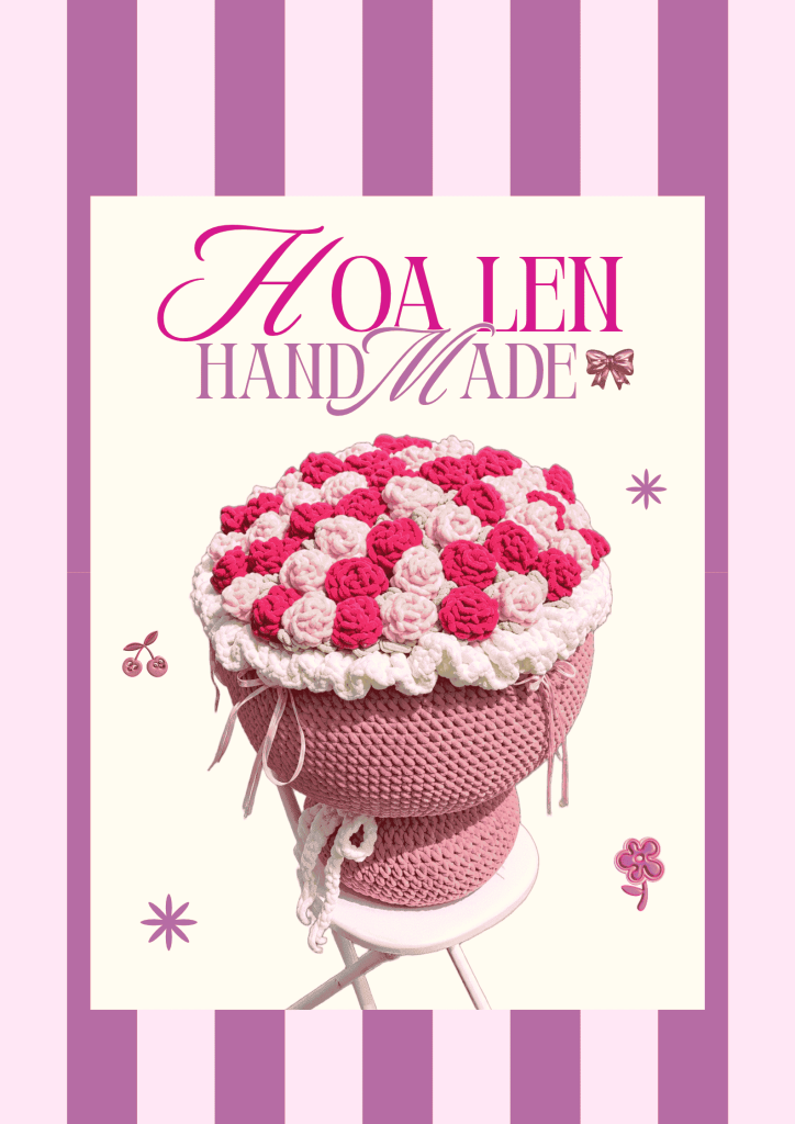 Bó hoa len handmade màu hồng và trắng tại Tiệm Nhà Kem Đà Nẵng
